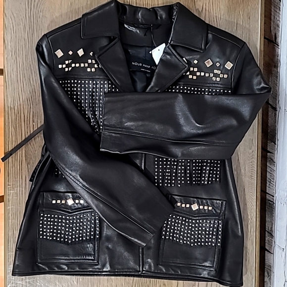 Nour Hammour Vista Studded Fringe Leather Jacket in Black - NWT - Picture 9 of 10